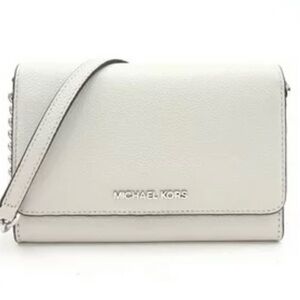 NEW! MICHAEL KORS Jet Set Travel Leather Phone Crossbody in Aluminum